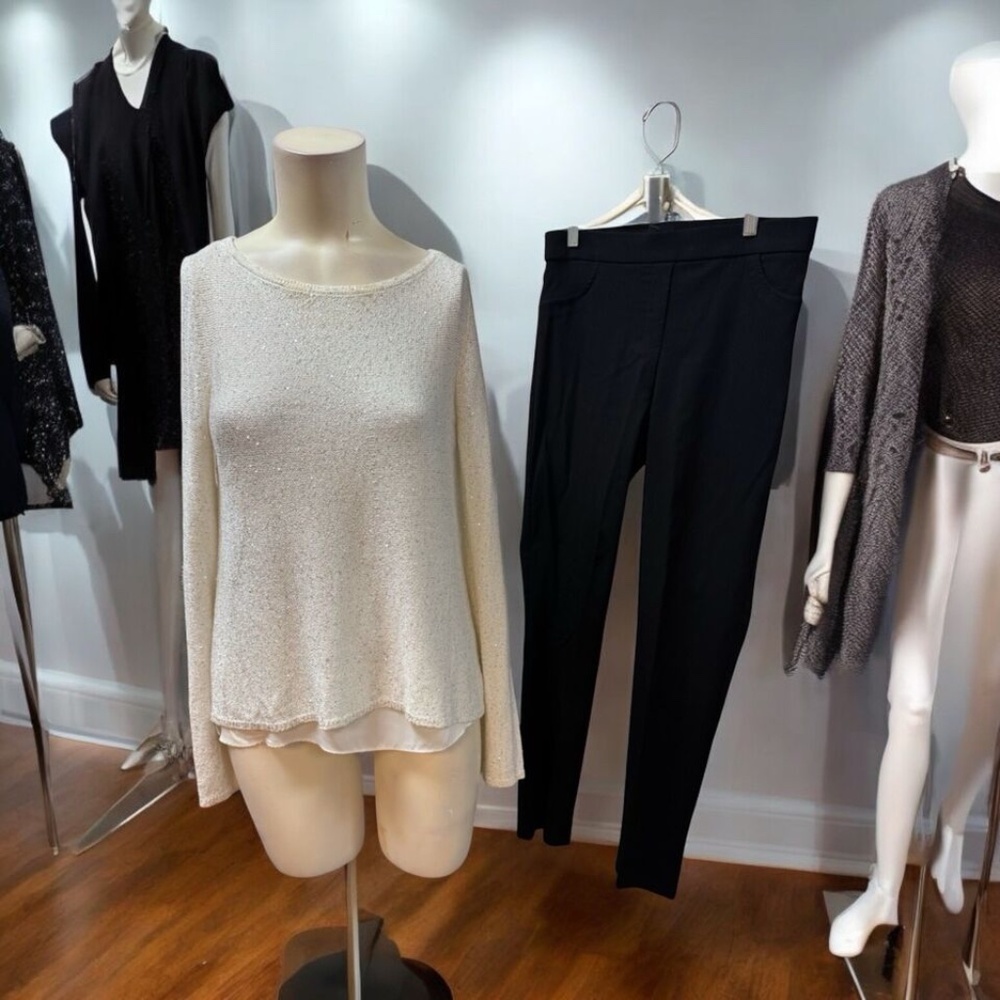 White/Black,Woman,sweater+pant sets,Black,Cream,Sz S,Long Sleeve,Round Neck.!